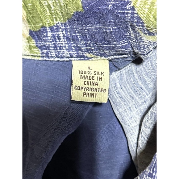 Tommy Bahama Blue Silk Hawaiian Floral Shirt Short Sleeve Button Up Beach Sz L - Picture 7 of 8